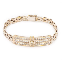 1.43CT Diamond Box Chain Bracelet Set In 18K Yellow Gold W/Rectangle Frame for Men