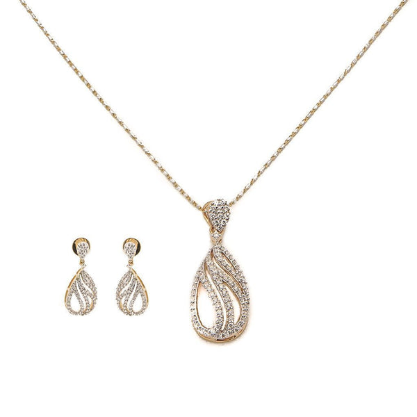 1.4CT Diamond Tear Drop Chain Pendant & Earrings Set In 18K Yellow Gold | 1.4CT Diamond Tear Drop Chain Pendant & Earrings Set In 18K Yellow Gold for women. Gold weigh...