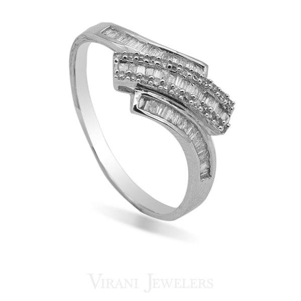 0.33CT Diamond Crossover Baguette Ring Set in 14K White Gold | 0.33CT Diamond Crossover Baguette Ring Set in 14K White Gold for women. This is an on-trend yet c...