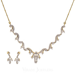 2.5CT Diamond Necklace and Earrings Set in 18K Yellow Gold W/ Floral Vine Design