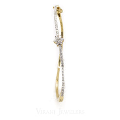 0.76CT Round Diamond Cuff Bracelet Set in 18K Gold W/ Floral Design Accent