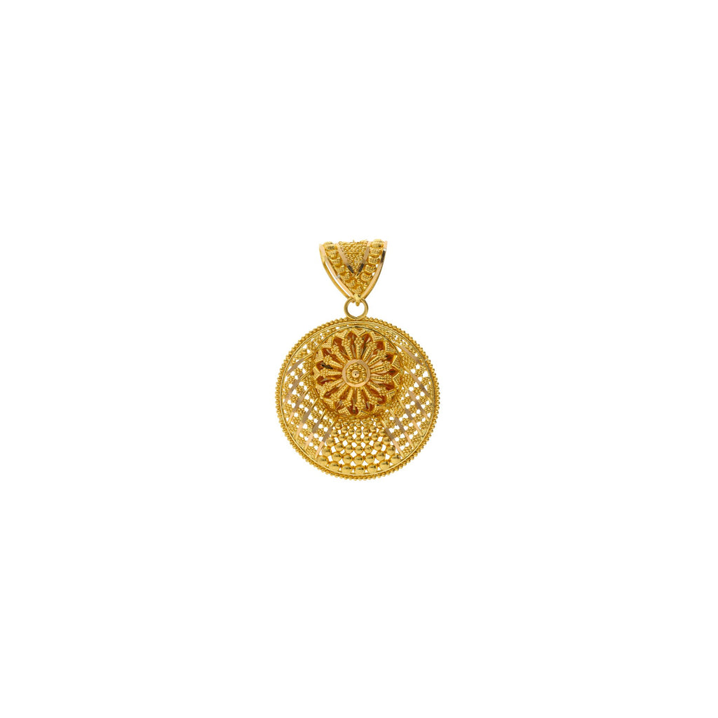 22K Gold Aalia Pendant | 


The 22K Gold Aalia Pendant from Virani Jewelers will add glamour to your basic gold chain. Thi...