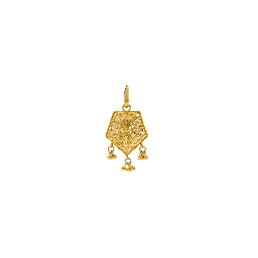 22K Gold Sri Pendant | 


The 22K Gold Sri Pendant from Virani Jewelers is truly a one of a kind. This stylish and femin...