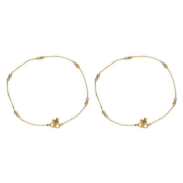 22K Multi Tone Gold Box Link Anklets Set of 2 W/ Etched Gold Balls, 10.1 Grams | 


Dance joyfully with the graceful movements of golden ornaments at your feet such as this set o...