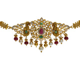 22K Yellow Antique Gold 2-in-1 Choker/Vanki & Chandbali Earrings Set W/ Emerald, Ruby, CZ, Pearls & Feather Peacock Accents | 


Introduce your wardrobe to the antique allure of some of our gemstone jewelry like this beauti...