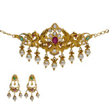 22K Yellow Antique Gold 2-in-1 Choker/Vanki & Chandbali Earrings Set W/ Emerald, Ruby, CZ, Pearls & Feather Peacock Accents | 


Introduce your wardrobe to the antique allure of some of our gemstone jewelry like this beauti...