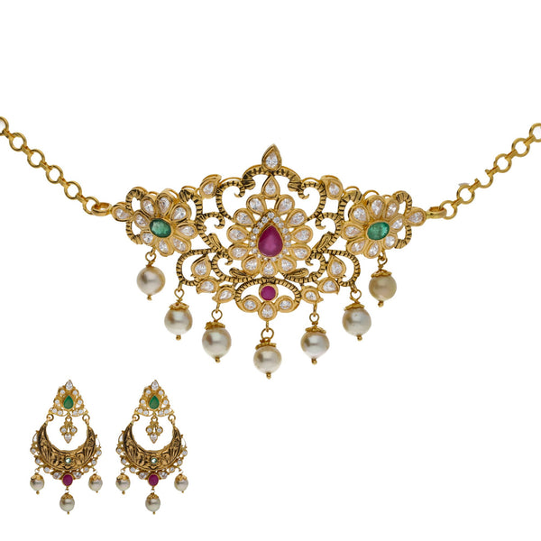 22K Yellow Antique Gold 2-in-1 Choker/Vanki & Chandbali Earrings Set W/ Emerald, Ruby, CZ, Pearls & Paisley Flower Design | 


Every woman deserves to feel elegant and classy in timeless gemstone jewelry that complements ...