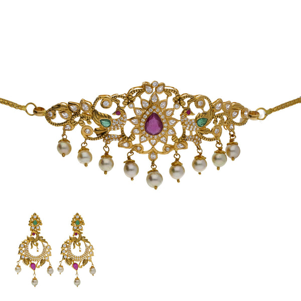 22K Yellow Antique Gold 2-in-1 Choker/Vanki & Chandbali Earrings Set W/ Emerald, Ruby, CZ, Pearls & Open Starburst Design | 


Let the beauty of your gemstone jewelry shine without limit with radiant colors like this 22K ...