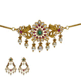 22K Yellow Antique Gold 2-in-1 Choker/Vanki & Chandbali Earrings Set W/ Emerald, Ruby, CZ, Pearls & Pear Shaped Accents | 


Be versatile as your wardrobe with jewelry pieces that can serve more than one purpose like th...