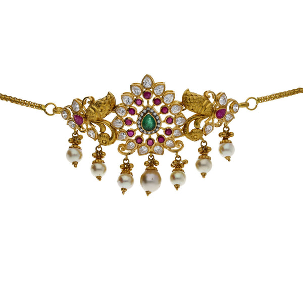 22K Yellow Antique Gold 2-in-1 Choker/Vanki & Chandbali Earrings Set W/ Emerald, Ruby, CZ, Pearls & Pear Shaped Accents | 


Be versatile as your wardrobe with jewelry pieces that can serve more than one purpose like th...