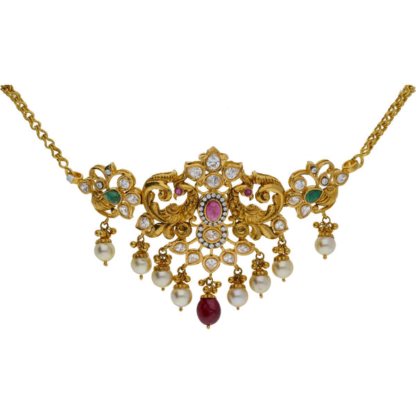 22K Yellow Antique Gold 2-in-1 Choker/Vanki & Chandbali Earrings Set W/ Emerald, Ruby, CZ, Pearls & Double Peacock Design | 


Explore the endless options of our radiant gemstone jewelry designs like this 22K yellow antiq...