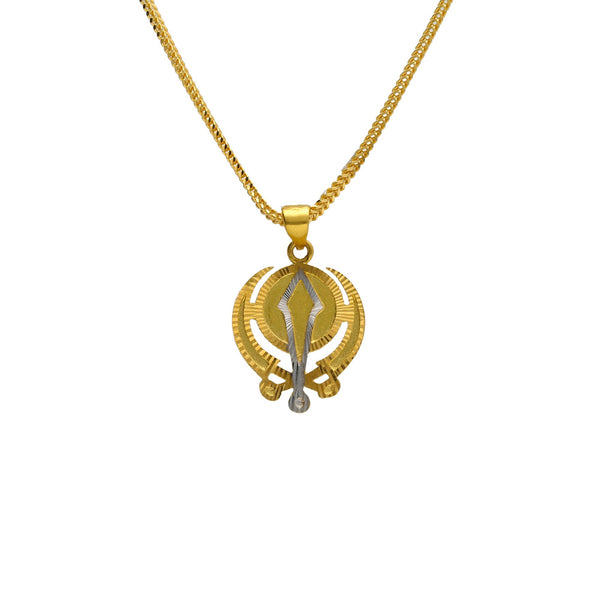 22K Multi Tone Gold Khanda Pendant | 


Celebrate the richness of the Punjabi culture with this most significant 22K multi tone gold K...