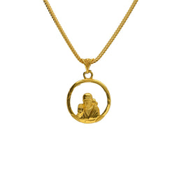 22K Yellow Gold Sai Baba Pendant W/ Open Halo Frame