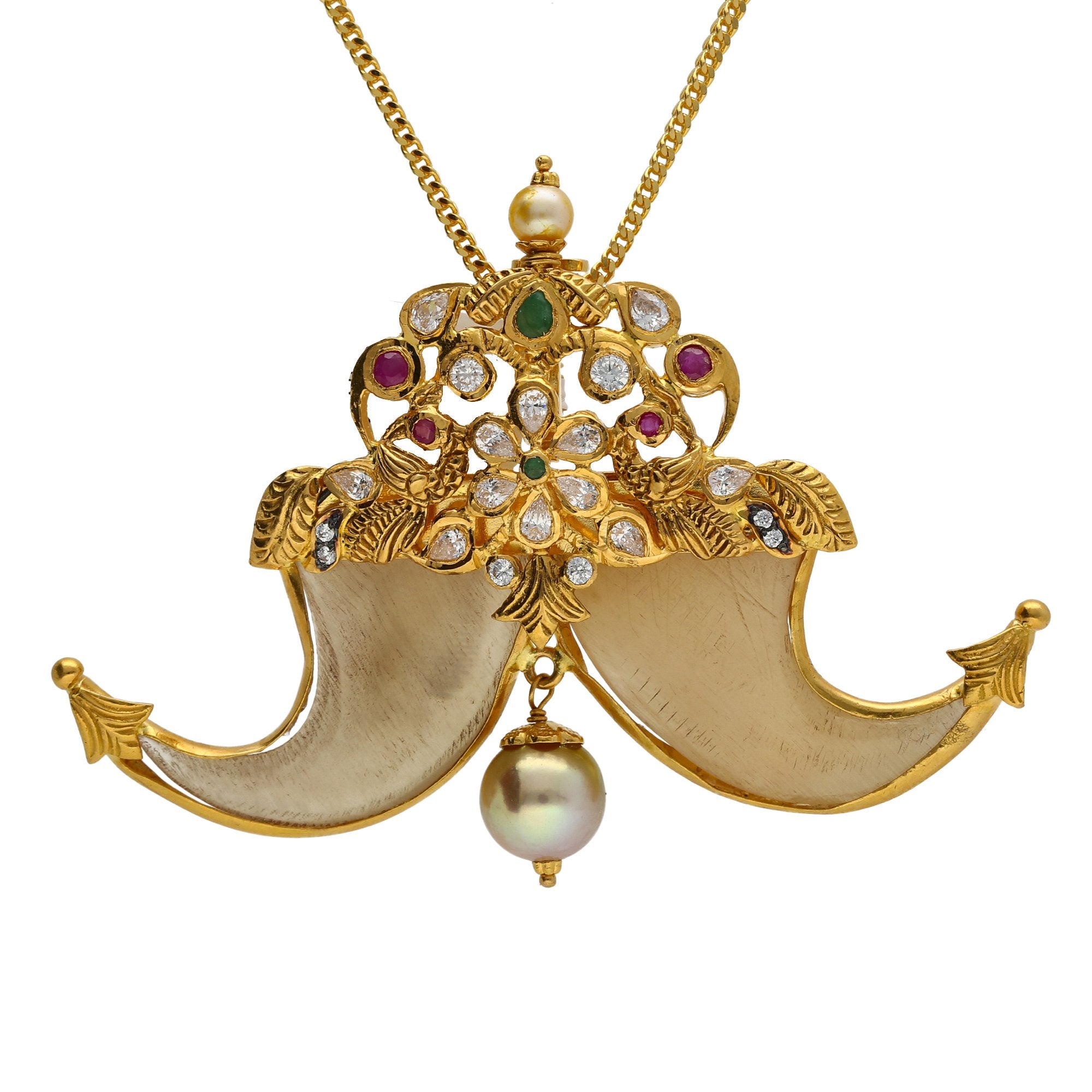 Mens Tiger Nail Pendant Tiger Nail Mens Puligoru Chain 22K Yellow