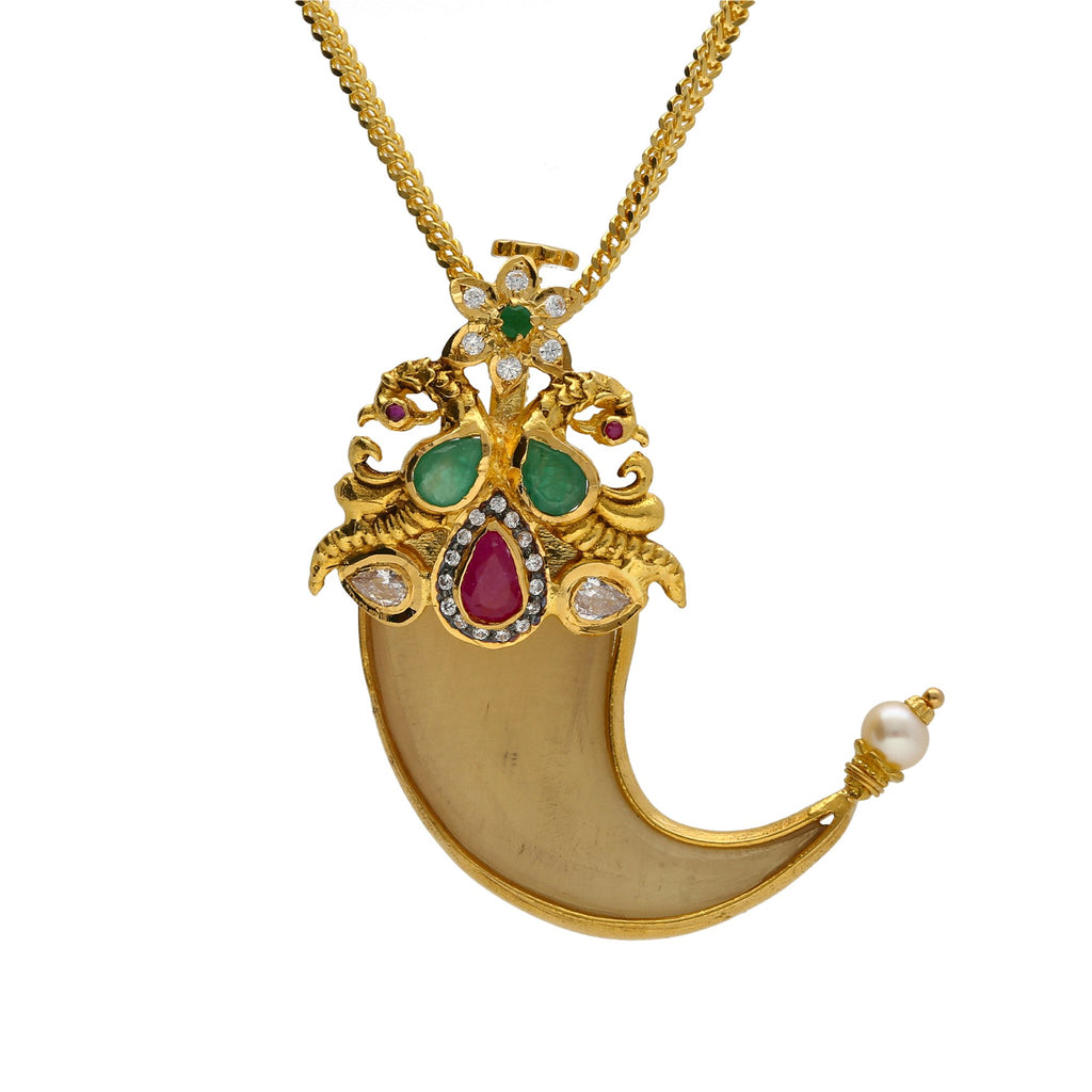 22K Yellow Gold Tiger Nail Pendant W/ Emeralds, Rubies, CZ, Pearls & Peacock Accents | 


There is deep meaning in the traditional symbols that we hold dear to that points us back to t...