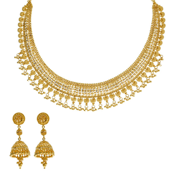 22K Yellow Gold Necklace & Jhumki Earrings Set W/ Egyptian Collar & Seashell Accents | 


Beautify your look and explore new designs with this 22K yellow gold necklace & earrings s...