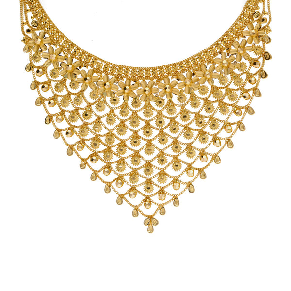 22K Yellow Gold Necklace & Earrings Set W/ Floral Chainmail Design | 


Drape your collar with seamless designs of brilliant gold with this 22K yellow floral gold nec...