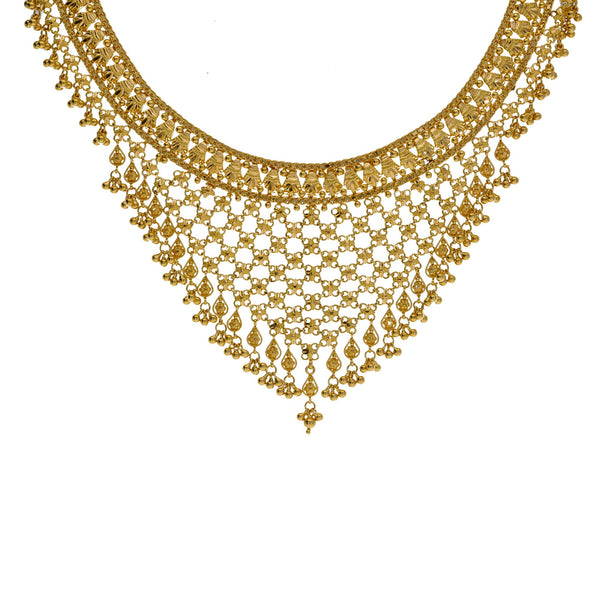 22K Yellow Gold Necklace & Earrings Set W/ Hanging Floral Maille Design | 


Discover the luxury of medieval design with this most intricate 22K yellow gold necklace and e...