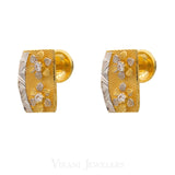 22K Multitone Floral Rectangular Gold Stud Earrings | 22K Multitone Floral Rectangular Gold Stud Earrings for women. Rectangle frame as well as yellow ...