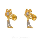 22K Yellow & White Gold Stud Earrings W/ Floral & Triangle Fused Shape | 22k Two-Tone Gold Earrings in a contemporary, modern style.