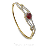 1.43CT Diamond Bangle Set in 18K Yellow Gold W/ Oval Cut Ruby Stone | 1.43CT Diamond Bangle Set in 18K Yellow Gold W/ Oval Cut Ruby Stone for women. Bracelet size is 2...