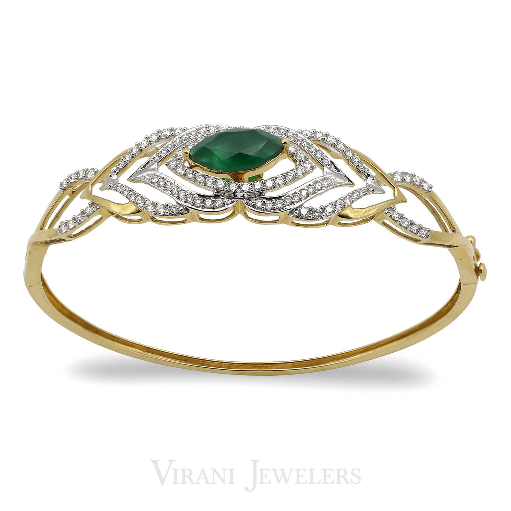 18K Gold Diamond Emerald Bangle | 