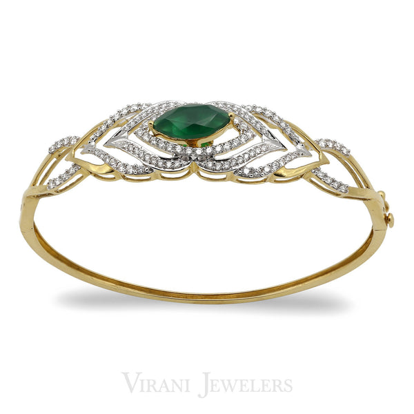 18K Gold Diamond Emerald Bangle | 