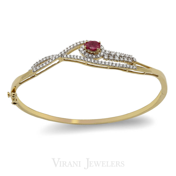 18K Gold Diamond Ruby Bangle | 