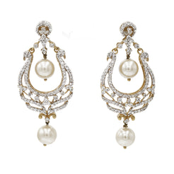 1.21 ct Diamond drop earrings Chandbali in 18 kt Yellow Gold with Pearls
