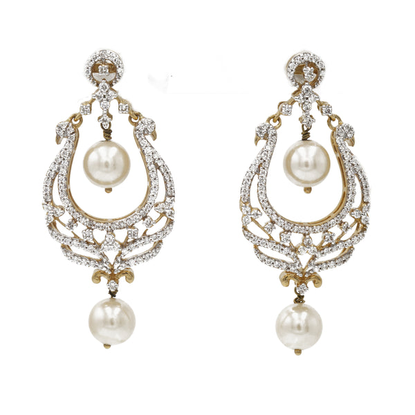 1.21 ct Diamond drop earrings Chandbali in 18 kt Yellow Gold with Pearls | 1.21 ct Diamond drop earrings Chandbali in 18 kt yellow gold with pearls for women. Total weight ...