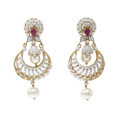 1.75 ct Diamond drop earrings in 18k Yellow Gold with Ruby stones and Pearls