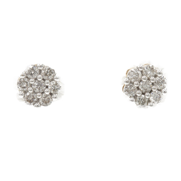 0.75 ct Diamond Cluster Earrings in 14k Yellow Gold | 0.75 ct Diamond Cluster Earrings in 14k yellow gold for women. Total weight is 2.5 grams. 