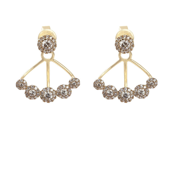 Minimalist 0.8 CT Round Diamond Ear Jackets Set in 14K Yellow Gold, Multiwear Earrings | Minimalist 0.8ct round diamond drop earrings set in 14k yellow gold. Earrings can be worn one of ...