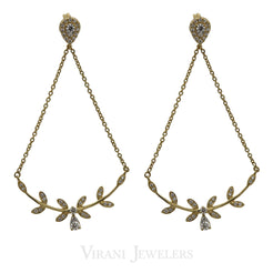 Minimalist 0.3 CT Diamond Drop Earrings Set in 18K Yellow Gold W/ Leaf Shaped Accents