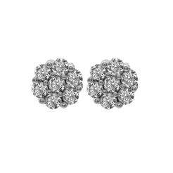 0.75 CT Diamond Cluster Studded Earrings Set in 14K White Gold