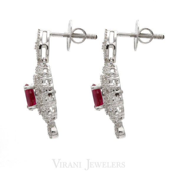 18k White Gold Diamond Ruby Emerald Sapphire Necklace and Earrings Set | 