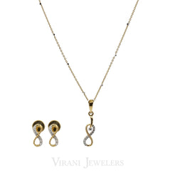 0.16CT Diamond Infinity Pendant & Earrings Set in 18K Yellow Gold