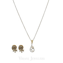 0.46 Diamond Swirl Fluer Pendant Necklace & Earrings Set in 18K Gold
