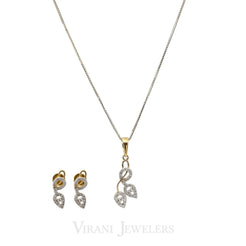 0.52CT Diamond Leaf Bisou Pendant Necklace & Earring Set in 18K Gold