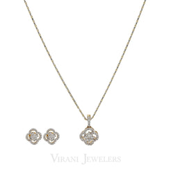 0.64CT Diamond Quatrefoil Pendant Necklace & Earrings Set in 18K Yellow Gold
