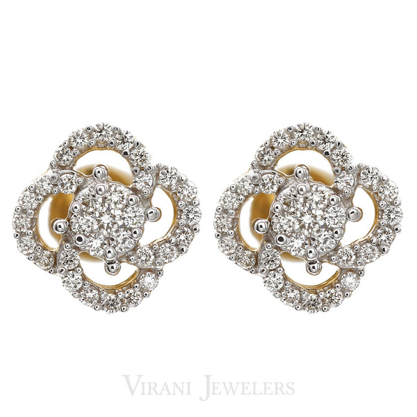 0.64CT Diamond Quatrefoil Pendant Necklace & Earrings Set in 18K Yellow Gold | 0.64CT Diamond Quatrefoil Pendant Necklace & Earrings Set in 18K Yellow Gold for women. Set f...