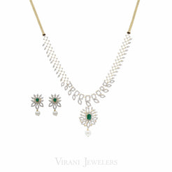 18K Gold Diamond Necklace and Earrings with changeable ruby, emerald and sapphires