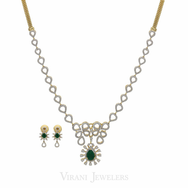 1.72CT Diamond Teardrop Chain Link Necklace & Earrings Set in 18K Yellow Gold | 1.72CT Diamond Teardrop Chain Link Necklace & Earrings Set in 18K Yellow Gold for women. Spar...