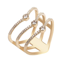 0.3CT Diamond Tri Heart Stacked Diamond Ring Set In 14K Yellow Gold