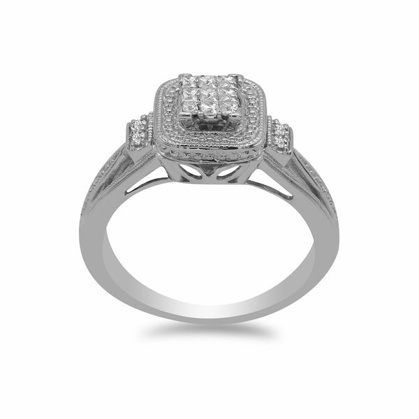 0.2CT Diamond Ring W/Princess Cut Cluster set in 14K White Gold | 0.2CT Diamond Ring W/Princess Cut Cluster set in 14K White Gold for Women. Ring features a double...