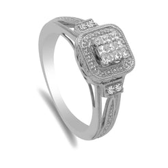 0.2CT Diamond Ring W/Princess Cut Cluster set in 14K White Gold
