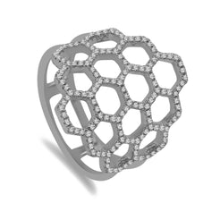 Minimalist 0.47 ct Diamond Ring in 14k White Gold Honeycomb Shape
