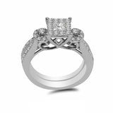 1.05CT Diamond Princess Shape Engagement Ring Set in 14K White Gold | 1.05CT Diamond Princess Shape Engagement Ring Set in 14K White Gold for Women. Ring features a tr...