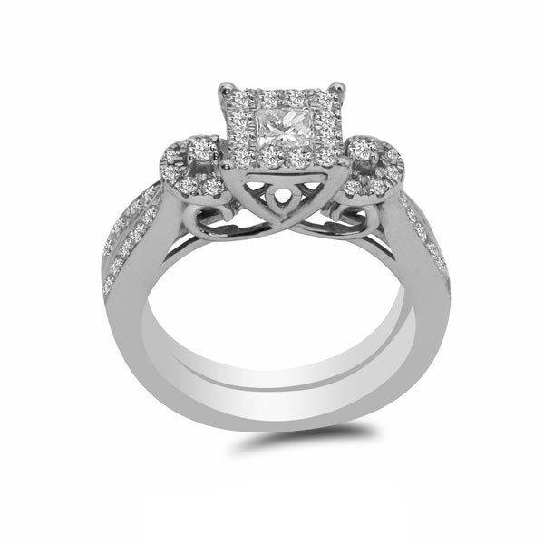 1.05CT Diamond Princess Shape Engagement Ring Set in 14K White Gold | 1.05CT Diamond Princess Shape Engagement Ring Set in 14K White Gold for Women. Ring features a tr...