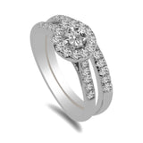 0.75CT Diamond Engagement Ring with Halo and Side Diamond Accents set in 14K White Gold | 1CT Diamond Engagement Ring with Halo and Side Diamond Accents set in 14K White Gold for Women. D...